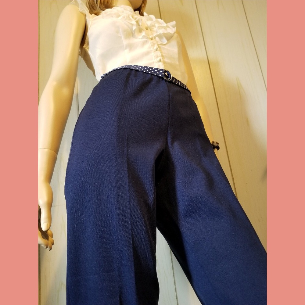Vintage 80s High Waisted Navy Blue Polyester Pants